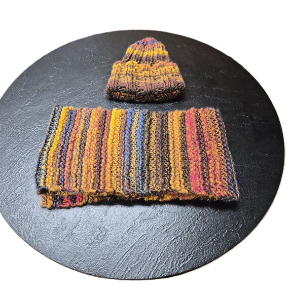Handmade Wool Hat & Scarf Set – Multicolor – Soft Chunky Warm Cozy Rustic Soft - Picture 2 of 5